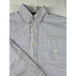 CHAPS Men's Size Medium Blue White Stripes Long Sleeves Button Up Shirt